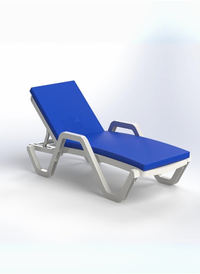 Marcolo Sun Lounger with Wheels | Heavy-Duty Plastic | All-Weather, UV-Resistant, Ergonomic Reclining Chair for Outdoor Use at Beaches, Pools, and Resorts, White (With-Arms With Blue Cushion)  - Image 4