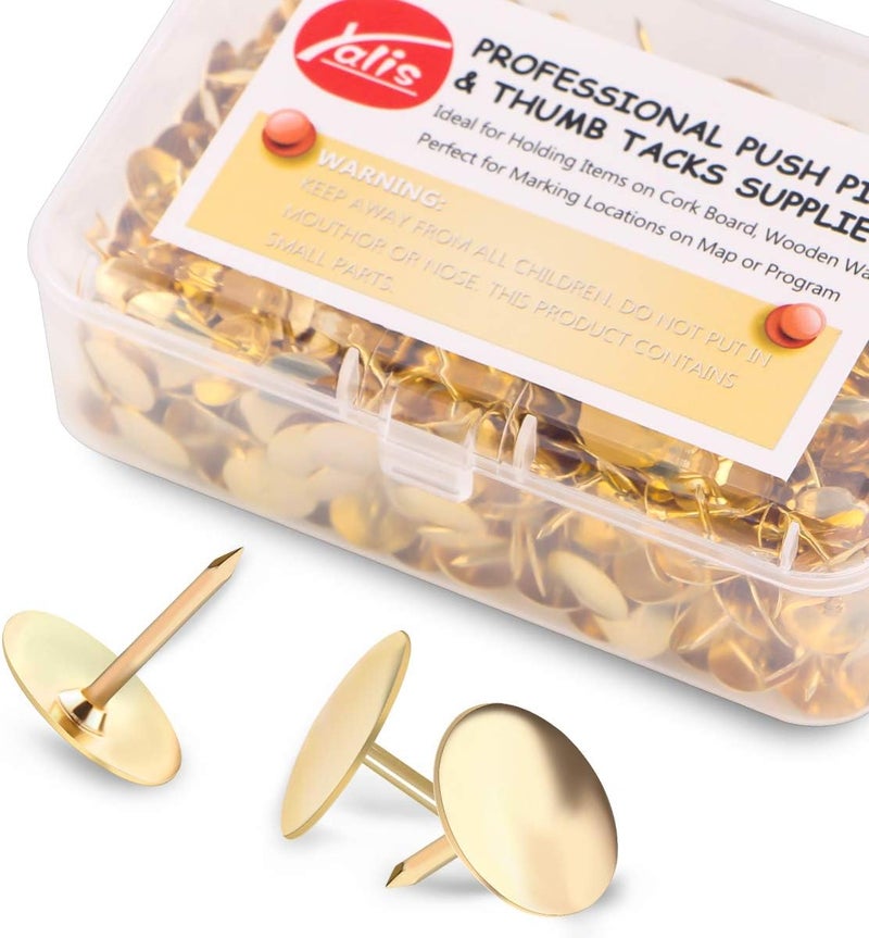 Yalis Thumb Tacks 500-count, 3/8-inch Steel Roundness Push Pins Office Tacks for Corkboard (Gold) - Image 1
