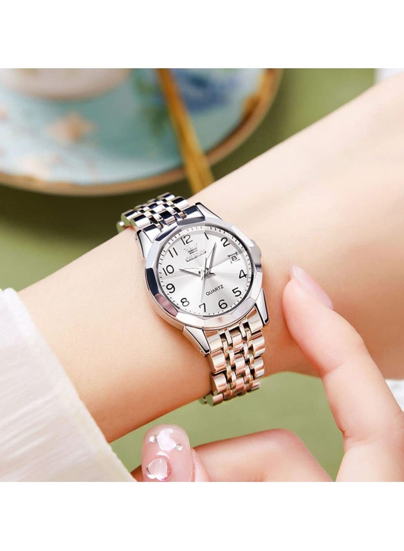 OLEVS Valentine's Romantic Couple Watches His and Hers Ultrathin Classic Quartz Analog Wrist Watches Gifts Set for Lovers Set of Two Quartz Watch Stainless Steel Waterproof Date Watches - Image 4