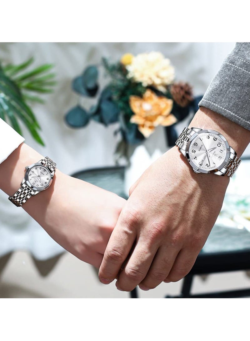 OLEVS Valentine's Romantic Couple Watches His and Hers Ultrathin Classic Quartz Analog Wrist Watches Gifts Set for Lovers Set of Two Quartz Watch Stainless Steel Waterproof Date Watches - Image 5