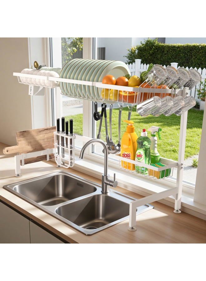 HOTEAGLE Dish Drying Rack for Kitchen Counter 2 Tier Expandable Over Sink Dish Rack, 25.6"-33.5" L x 12.4" W x 20.5" H, White - Image 1