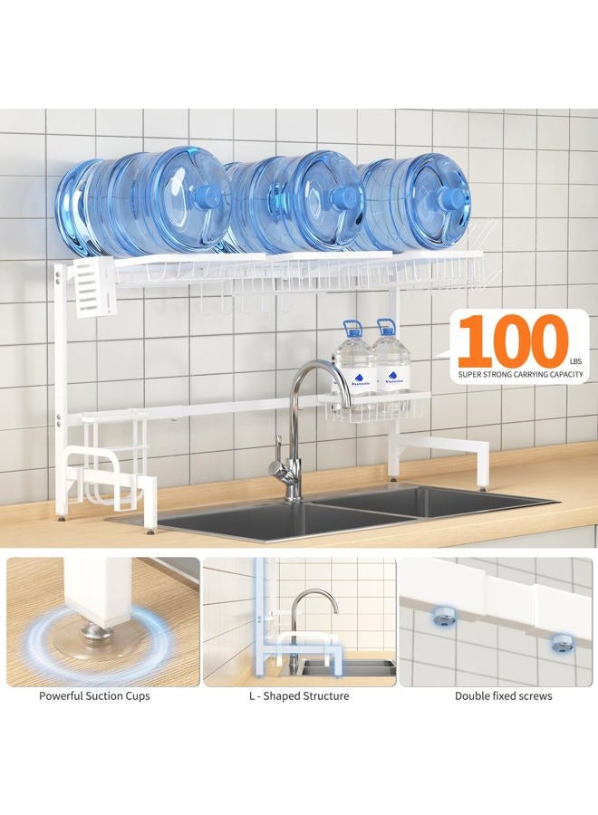 HOTEAGLE Dish Drying Rack for Kitchen Counter 2 Tier Expandable Over Sink Dish Rack, 25.6"-33.5" L x 12.4" W x 20.5" H, White - Image 4