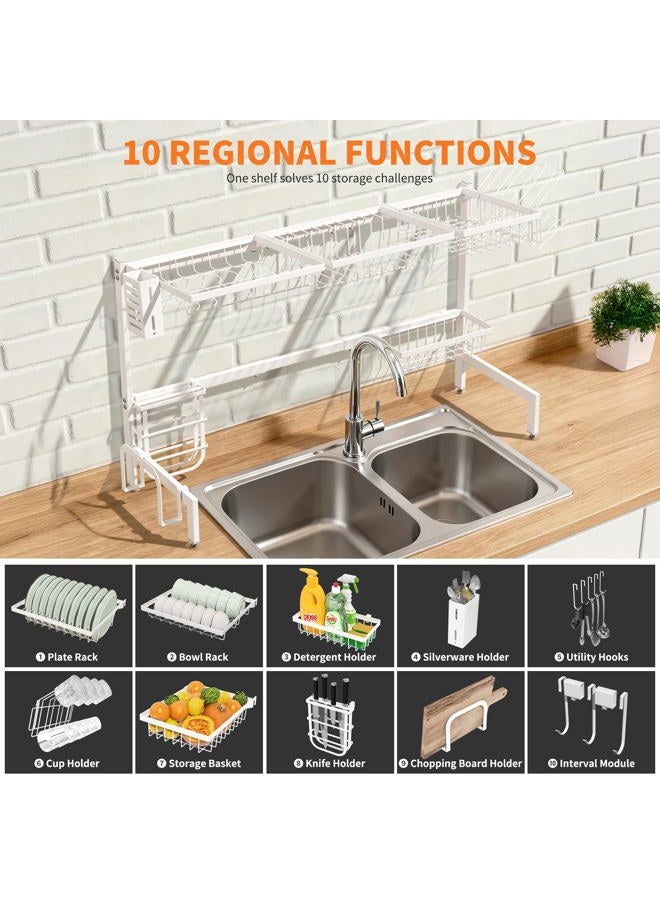 HOTEAGLE Dish Drying Rack for Kitchen Counter 2 Tier Expandable Over Sink Dish Rack, 25.6"-33.5" L x 12.4" W x 20.5" H, White - Image 3