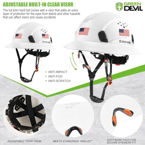 GREEN DEVIL Full Brim Hard Hat with Built-in Visor Vented Construction Safety Helmet OSHA Approved Cascos De Construccion ABS Work Hardhat Helmets for Men Women OSHA Approved - Image 3