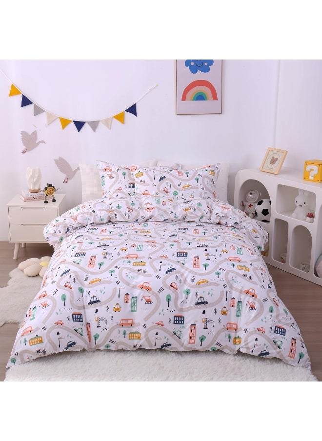 JSD JSD Cars Kids Duvet Cover Set Twin Size, 2 Piece Soft Printed Microfiber Comforter Cover with Pillow Sham Zipper Closure, Comforter Not Included  - Image 1