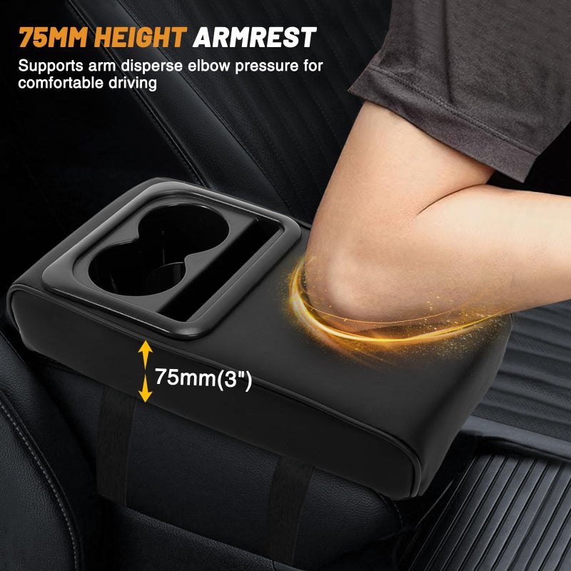 Tongze Car Center Console Armrest with Cup Holder & Phone Holder, Leather Arm Pillow Cushion Universally Works on Consoles Open Upward - Image 3