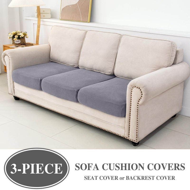 LA MEACK Couch Cushion Covers Seat Cushion Cover Stretch Couch Cover Separate Sectional Sofa Slipcovers Furniture Protector(3 Pieces for Seat or Sofa Backrest, Light Grey) - Image 2