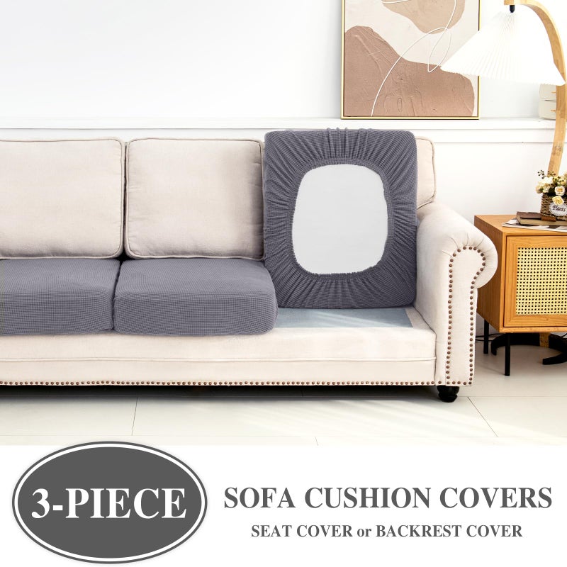 LA MEACK Couch Cushion Covers Seat Cushion Cover Stretch Couch Cover Separate Sectional Sofa Slipcovers Furniture Protector(3 Pieces for Seat or Sofa Backrest, Light Grey) - Image 3