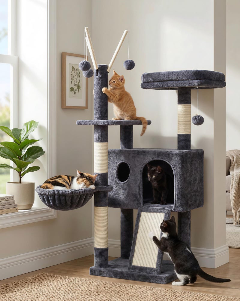 Hey-brother Cat Tree Tower, Scratching Posts with Removable Toys, Cozy Condo, Platform, Hammock, Sisal Scratch Board and Ball for Indoor Kittens, 41.3 Inches, Smoky Gray MPJ008SG - Image 1
