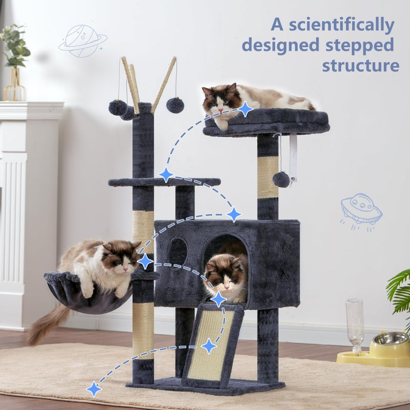 Hey-brother Cat Tree Tower, Scratching Posts with Removable Toys, Cozy Condo, Platform, Hammock, Sisal Scratch Board and Ball for Indoor Kittens, 41.3 Inches, Smoky Gray MPJ008SG - Image 4