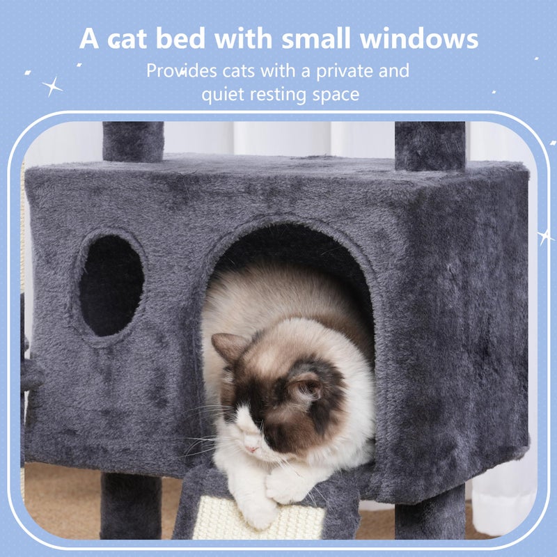 Hey-brother Cat Tree Tower, Scratching Posts with Removable Toys, Cozy Condo, Platform, Hammock, Sisal Scratch Board and Ball for Indoor Kittens, 41.3 Inches, Smoky Gray MPJ008SG - Image 5