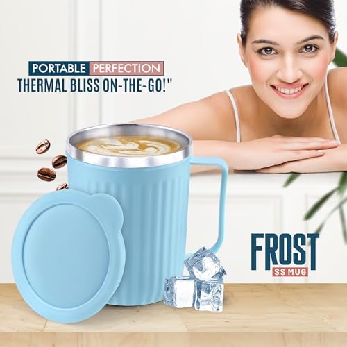 Trueware Frost Unbreakable Mugs With Cap Stainless Steel Plastic Covered Travel Mug With Lid For Tea, Coffee, Milk, 400 ml - Image 2
