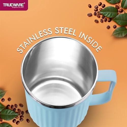 Trueware Frost Unbreakable Mugs With Cap Stainless Steel Plastic Covered Travel Mug With Lid For Tea, Coffee, Milk, 400 ml - Image 5