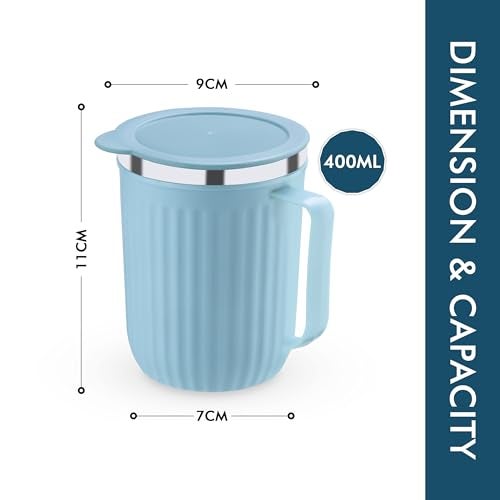 Trueware Frost Unbreakable Mugs With Cap Stainless Steel Plastic Covered Travel Mug With Lid For Tea, Coffee, Milk, 400 ml - Image 3