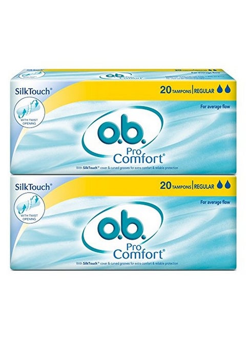 Procomfort Tampons For Average Flow For Periods Combo Pack, 40 Pieces (2 X 20 Tampons)