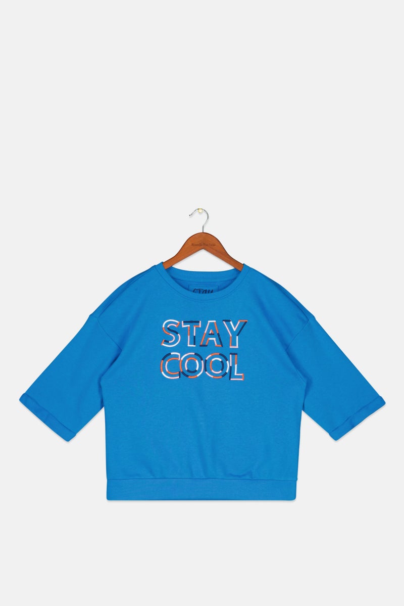 Tchibo Kids Girl Crew Neck Long Sleeve Embroidered Sweatshirt, Blue Combo - Image 1