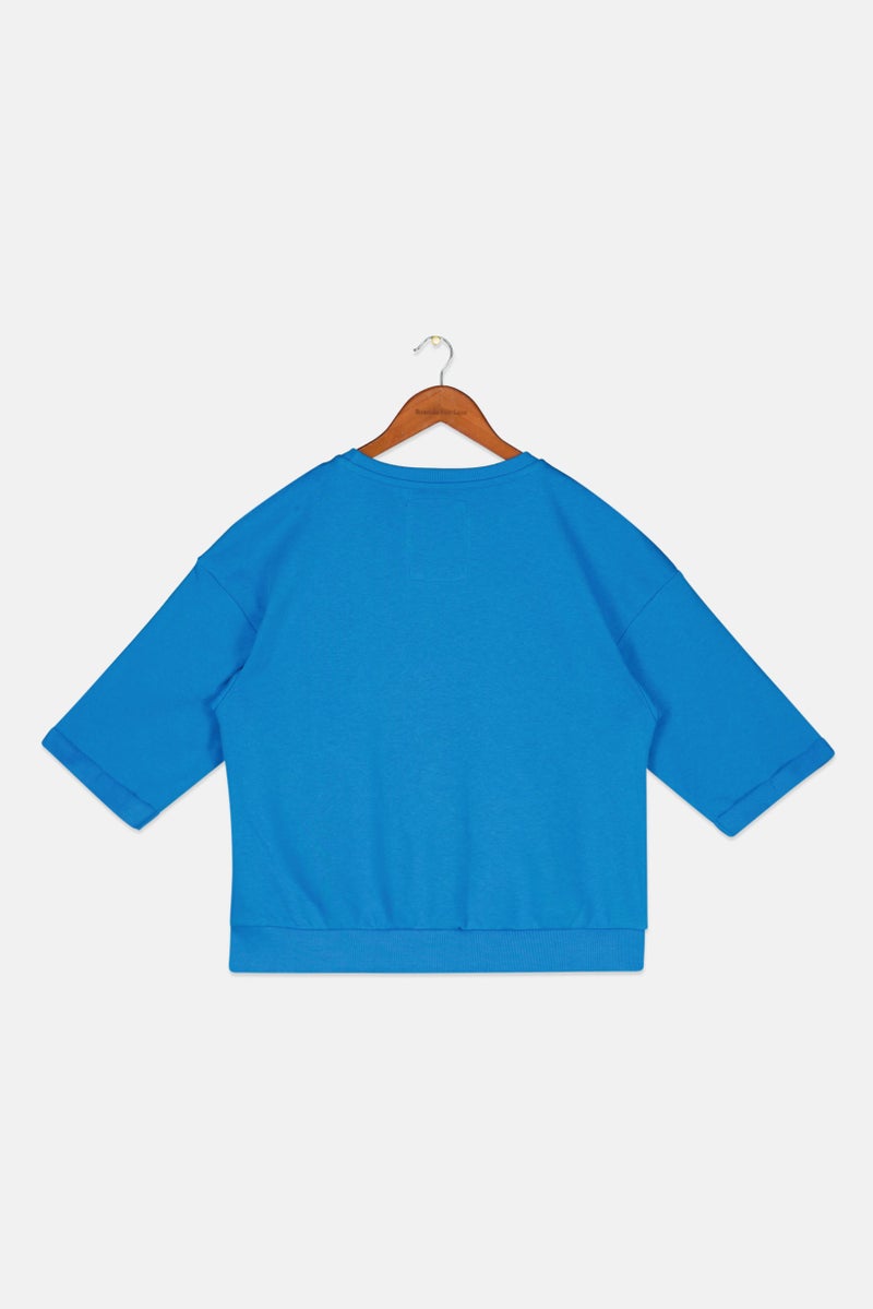 Tchibo Kids Girl Crew Neck Long Sleeve Embroidered Sweatshirt, Blue Combo - Image 2