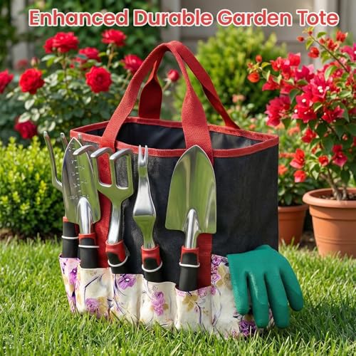 Tudoccy Garden Tools Set, 30 Piece Stainless Steel Gardening Kit with Vintage Floral Tote Bag, Non-Slip Ergonomic Rubber Handle, Ideal Gift for Women & Beginners, for Succulent, Home Garden, Mothers Day Gifts - Image 3