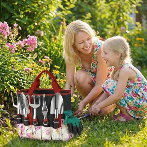 Tudoccy Garden Tools Set, 30 Piece Stainless Steel Gardening Kit with Vintage Floral Tote Bag, Non-Slip Ergonomic Rubber Handle, Ideal Gift for Women & Beginners, for Succulent, Home Garden, Mothers Day Gifts - Image 2