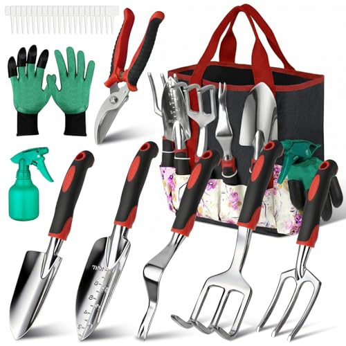 Tudoccy Garden Tools Set, 30 Piece Stainless Steel Gardening Kit with Vintage Floral Tote Bag, Non-Slip Ergonomic Rubber Handle, Ideal Gift for Women & Beginners, for Succulent, Home Garden, Mothers Day Gifts - Image 1