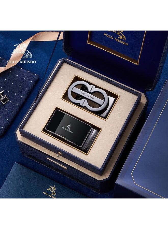 Polomeisdo Men's Genuine Leather Automatic Buckle Belt Double Buckle Gift Box New Year Gift For Boyfriend Husband Father - Image 3
