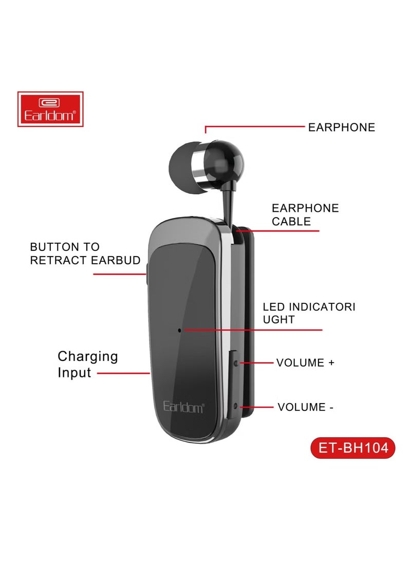أيرلدوم Multi-Function Clip-On In-Ear Wireless Headset, BH105, Black  White – Bluetooth Headphones with Clear Sound, Comfortable Fit, and Long Battery Life - Image 3