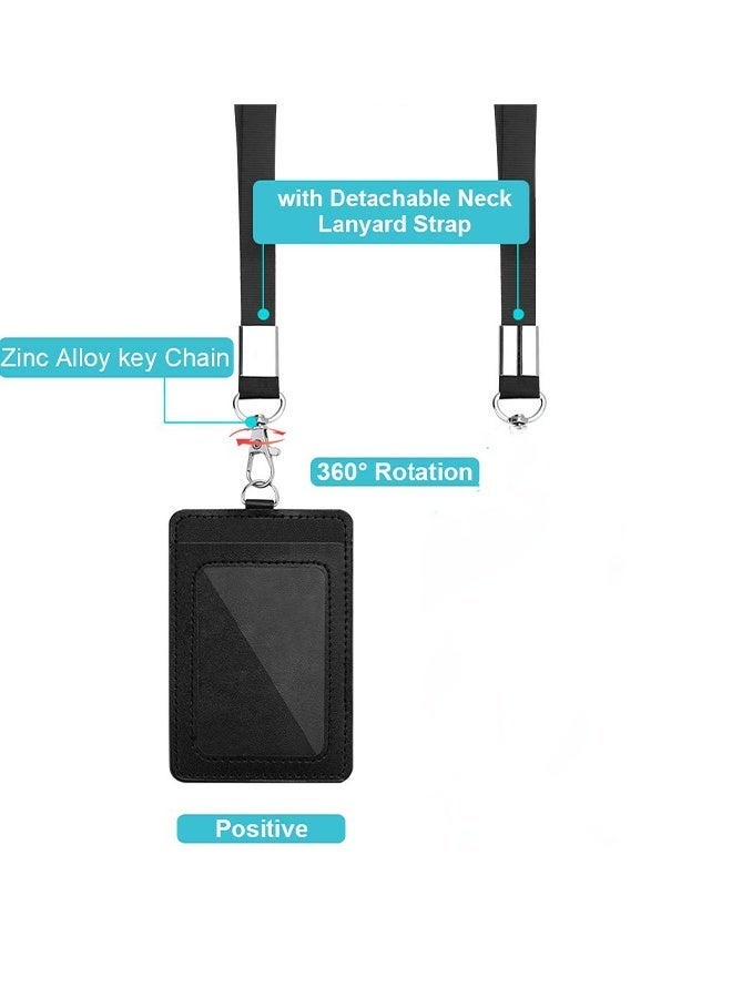 هاهاهاي حامل بطاقة هوية مكون من قطعتين مع حزام عنق قابل للفصل ومشبك بكرة شارة قابل للسحب،  مجموعة حامل شارة الهوية، حافظة بطاقة هوية العمل مع نافذة شفافة، فتحات متعددة للبطاقات، حامل بطاقة دخول المكتب والمدرسة للموظفين والطلاب والمترو والموظفين (أسود وبني، لا يشمل بطاقة الهوية) - Image 2