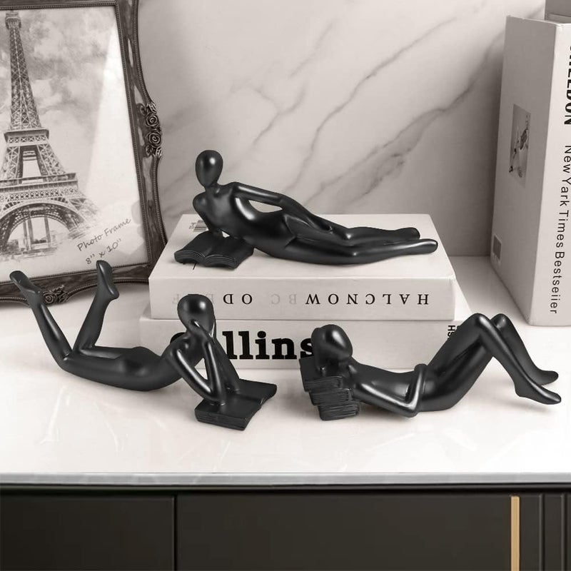 RIRPUAE Black Home Decor Thinker Reading Women Statue for Living Room, Modern Shelf Decor Accent Decorations, Resin Collectible Figurines Display for Office Bedroom Table Desk,Black - Image 1