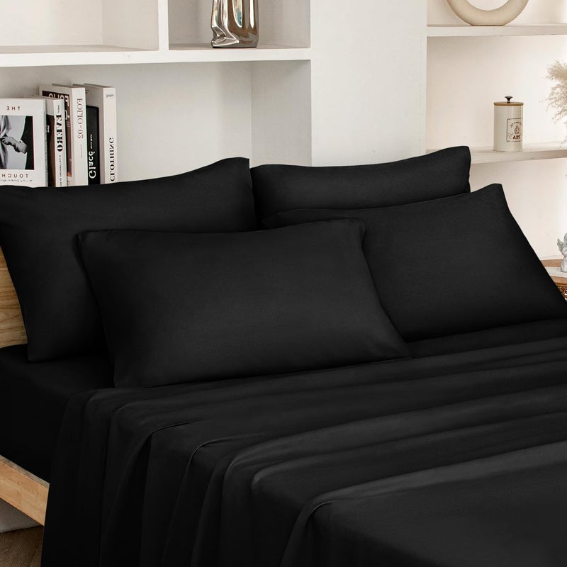 HOMEIDEAS Queen Size Bed Sheets - 6 Piece Set (Black) - Extra Soft Brushed Microfiber 1800 Bedding Sheets  Deep Pocket  Wrinkle & Fade Free - Image 1