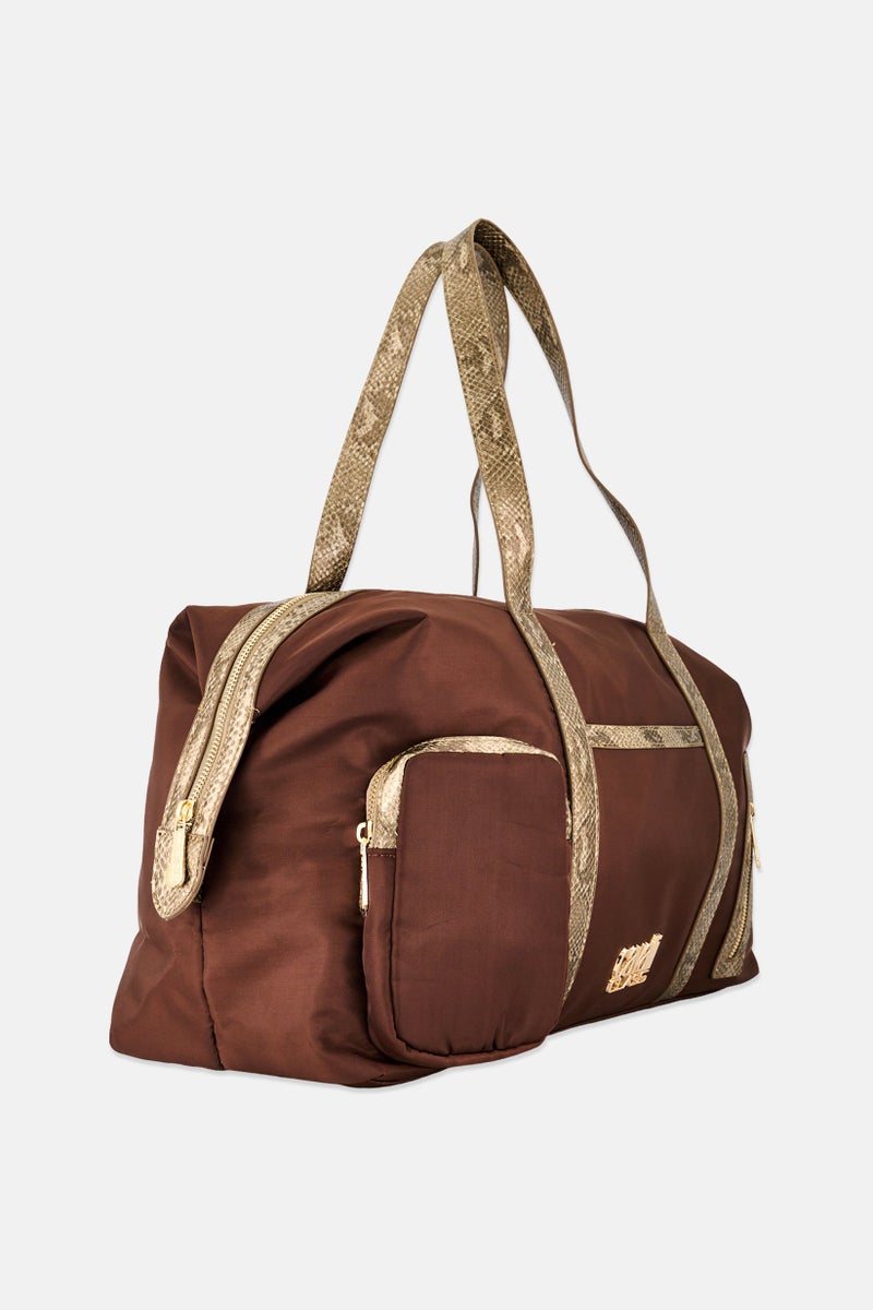 Cavalli Class Women Brand Logo Duffle Bag, Brown - Image 4