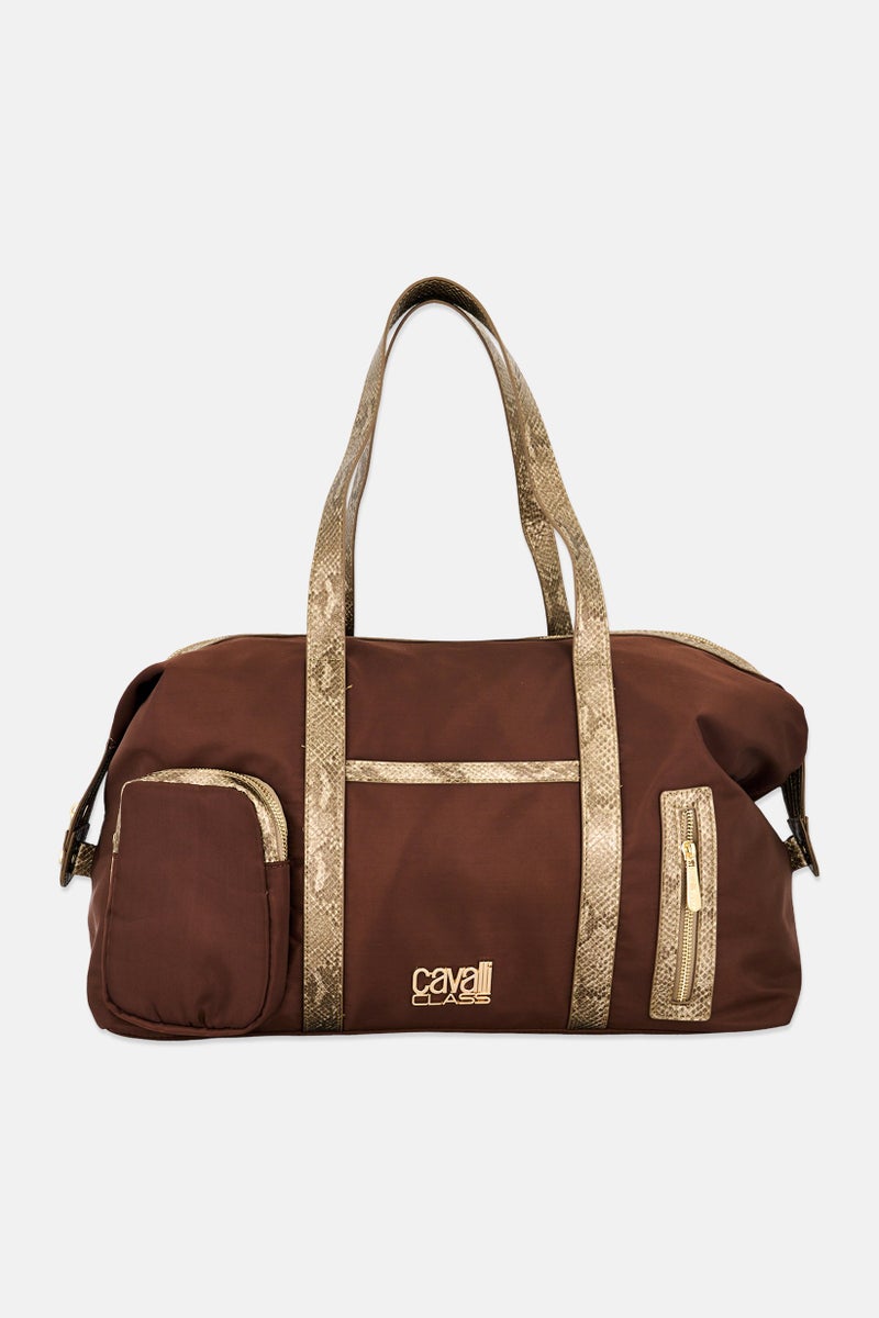 Cavalli Class Women Brand Logo Duffle Bag, Brown - Image 1