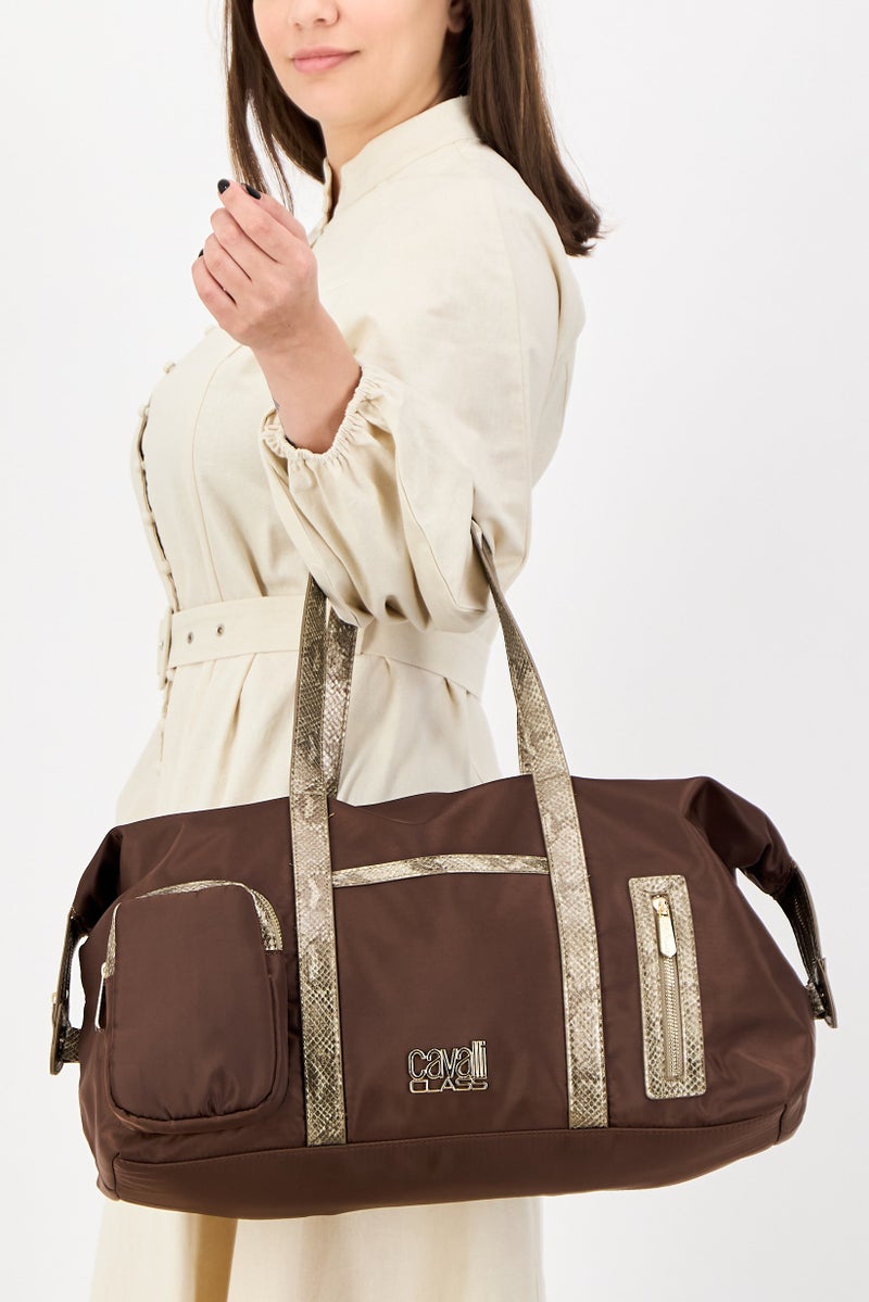 Cavalli Class Women Brand Logo Duffle Bag, Brown - Image 2