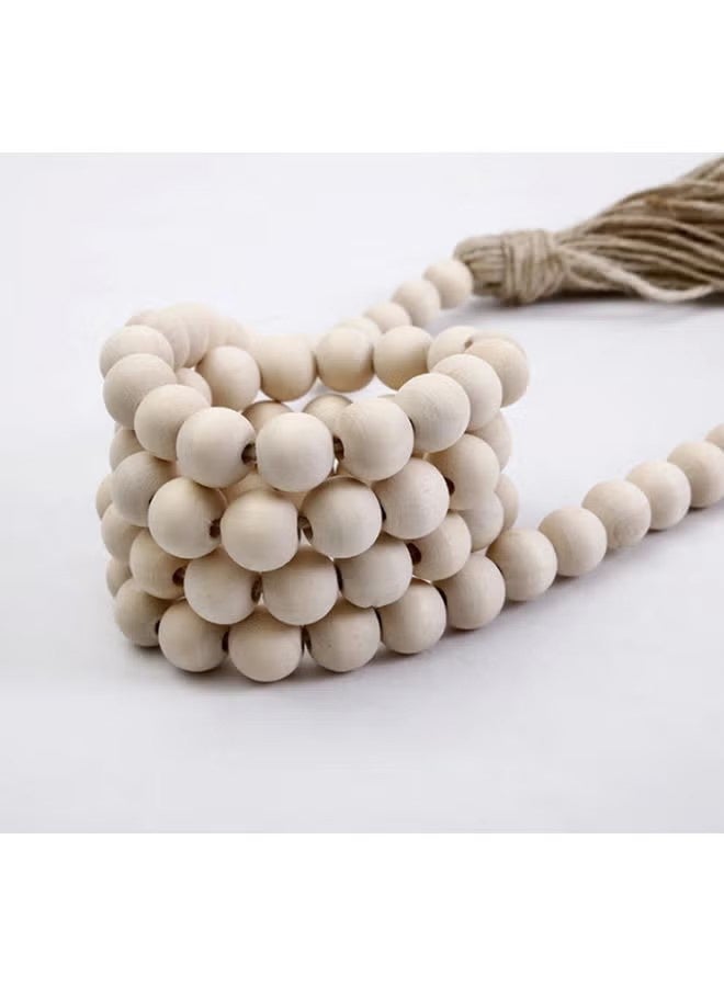 واي جيه إكليل خشبي مطرز مع شرابة ريفية نظرة بيج / بني - Image 4