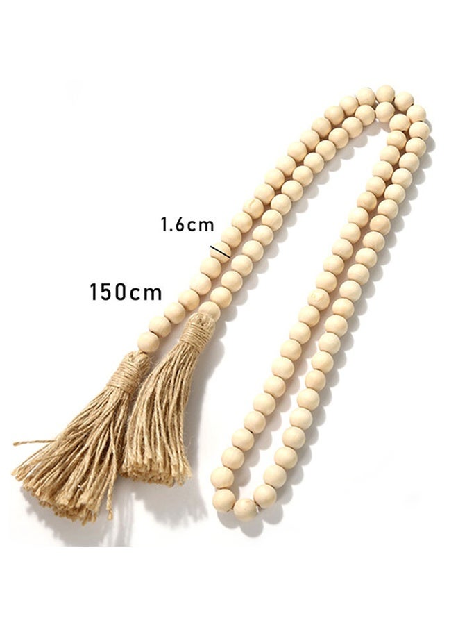 واي جيه إكليل خشبي مطرز مع شرابة ريفية نظرة بيج / بني - Image 2