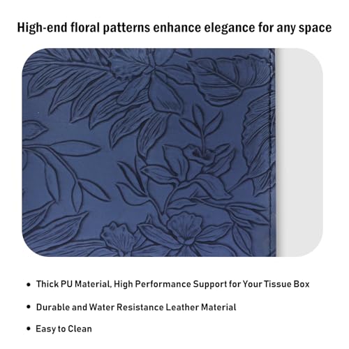 PARIERIS Square Tissue Cube Cover PU Leather Tissue Organizer with Bottom Belt for Bathroom, Tabletop, Kitchen, Night Stands, Office, Home, Car (Oceanblue) - Image 5