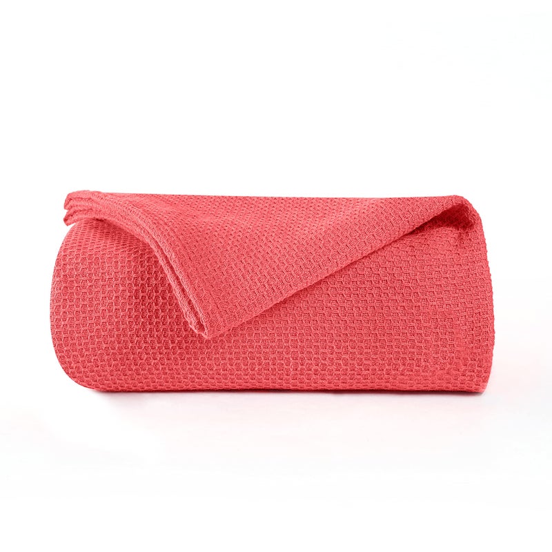 BOUTIQUO 100 Cotton Bed Blanket Breathable Thermal Blanket Twin Size Soft Honeycomb Waffle Blanket 60x90 Cotton Bed Blanket Perfect for Layering Any Bed for All Season Coral