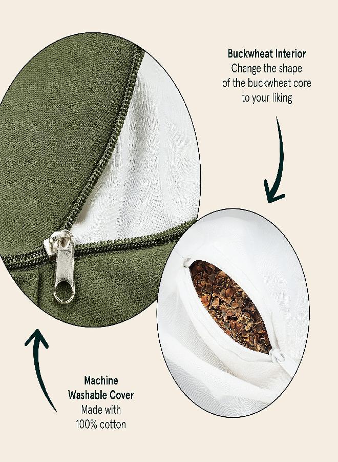 Retrospec Sedona Zafu Meditation Cushion Filled W/Buckwheat Hulls - Yoga Pillow For Meditation Practices - Machine Washable 100% Cotton Cover & Durable Carry Handle; Crescent, Basil