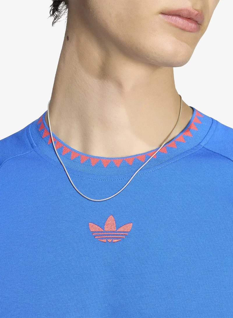 Adidas Originals BLUE Chest Stripes Engineered Collar T-Shirt for Men | Best Price UAE