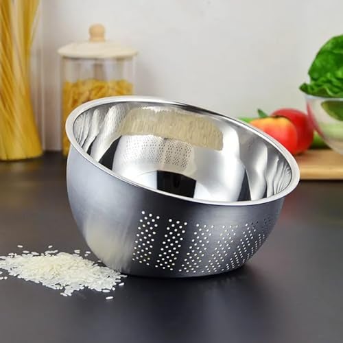 DAYANIDHI Dayanadhi Stainless Steel Rice Washing Bowl | Strainer Basket for Cleaning Vegetables Fruits Beans | Professional Kitchen Strainer | Easy to use Ergonomic Fine Mesh Colander (26-cm 1 Pcs) - Image 4