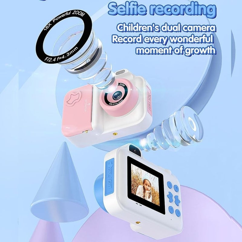 Blue White Print Camera with Flash 2.4 Inch Screen 32GB Memory Card Thermal Printing - Image 4