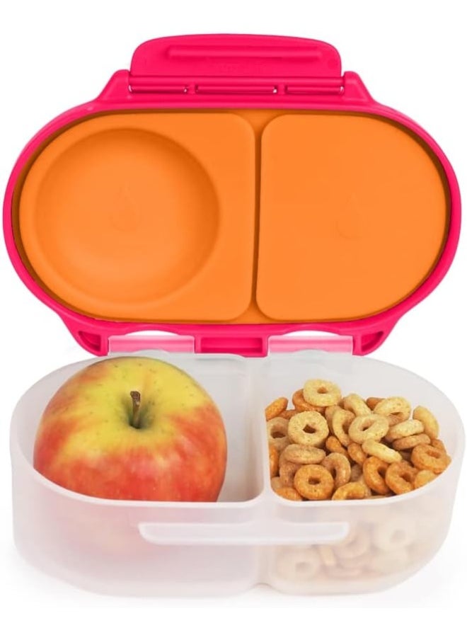 b.box b.box Food Storage Container with Two Sealed compartments and Silicone Material, Reusable Snack Box for Kids with Open or Close Clip (Strawberry Shake)  - Image 1