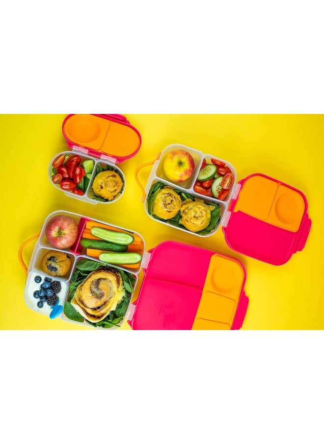 b.box - b.box Food Storage Container with Two Sealed compartments and Silicone Material, Reusable Snack Box for Kids with Open or Close Clip (Strawberry Shake) - Image 1