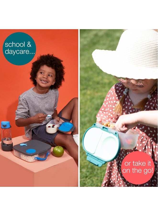 b.box - b.box Food Storage Container with Two Sealed compartments and Silicone Material, Reusable Snack Box for Kids with Open or Close Clip (Strawberry Shake) - Image 1