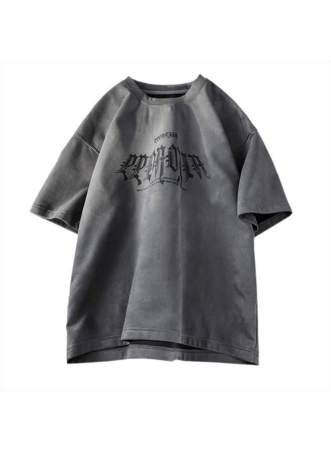 GURUNVANI Men Vintage Crewneck T-Shirt Graphic Tees Hip Hop Short Sleeve Tops, Darkgrey, Large - Image 1