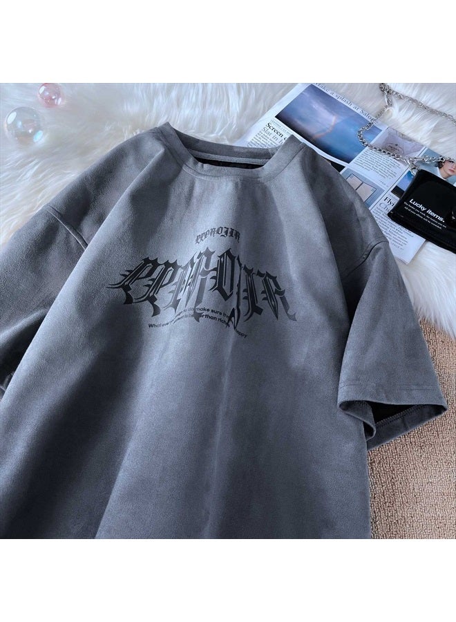 GURUNVANI Men Vintage Crewneck T-Shirt Graphic Tees Hip Hop Short Sleeve Tops, Darkgrey, Large - Image 3