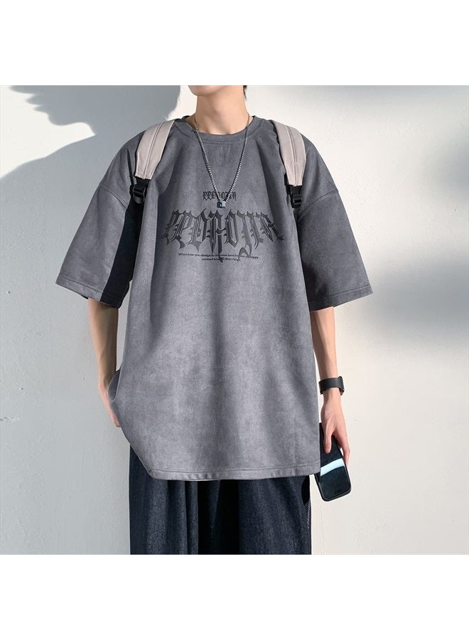 GURUNVANI Men Vintage Crewneck T-Shirt Graphic Tees Hip Hop Short Sleeve Tops, Darkgrey, Large - Image 4