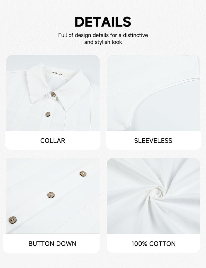 Bsubseach Cotton Beach Cover Up for Women Button Down Sleeveless Shirt Dress Swimsuit Coverup 2026 Summer Mini Dresses White S - Image 4