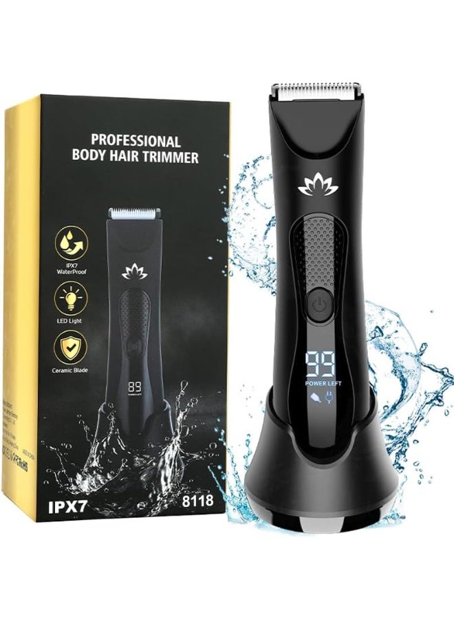 Eesyy Body u0026 Hair Trimmer for Men, Electric Body Hair Trimmer with LED Light, Body Groomer IPX7 Waterproof Wet/Dry Use for Groin/Legs/Chest, Hypoallergenic Ceramic Blade Heads, Gifts for Men Husband F - Image 1