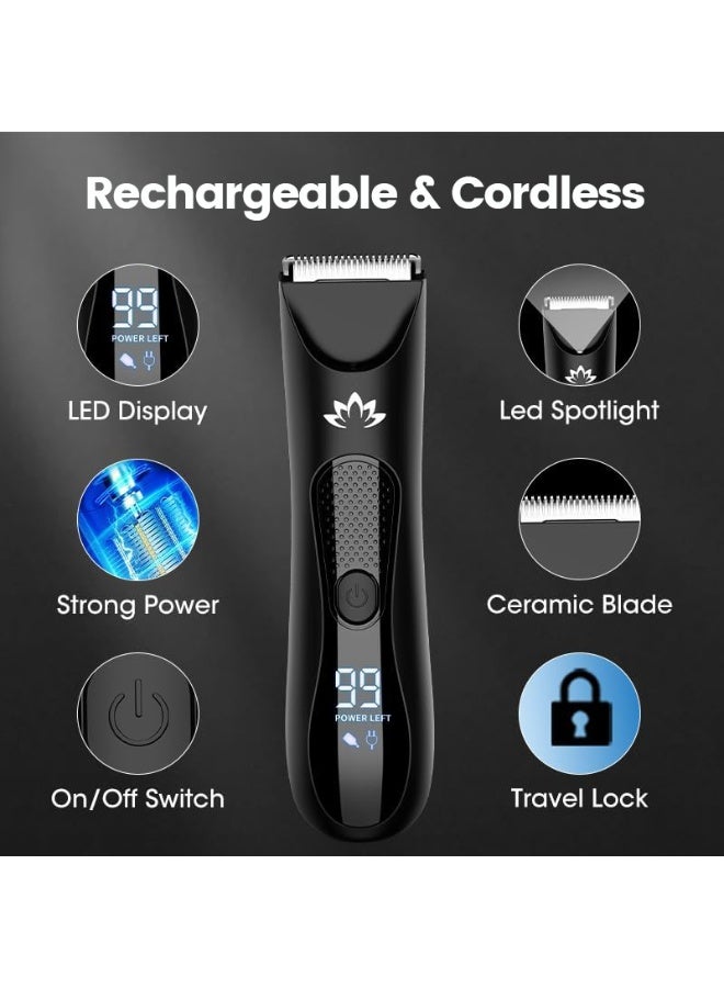 Eesyy Body u0026 Hair Trimmer for Men, Electric Body Hair Trimmer with LED Light, Body Groomer IPX7 Waterproof Wet/Dry Use for Groin/Legs/Chest, Hypoallergenic Ceramic Blade Heads, Gifts for Men Husband F - Image 2