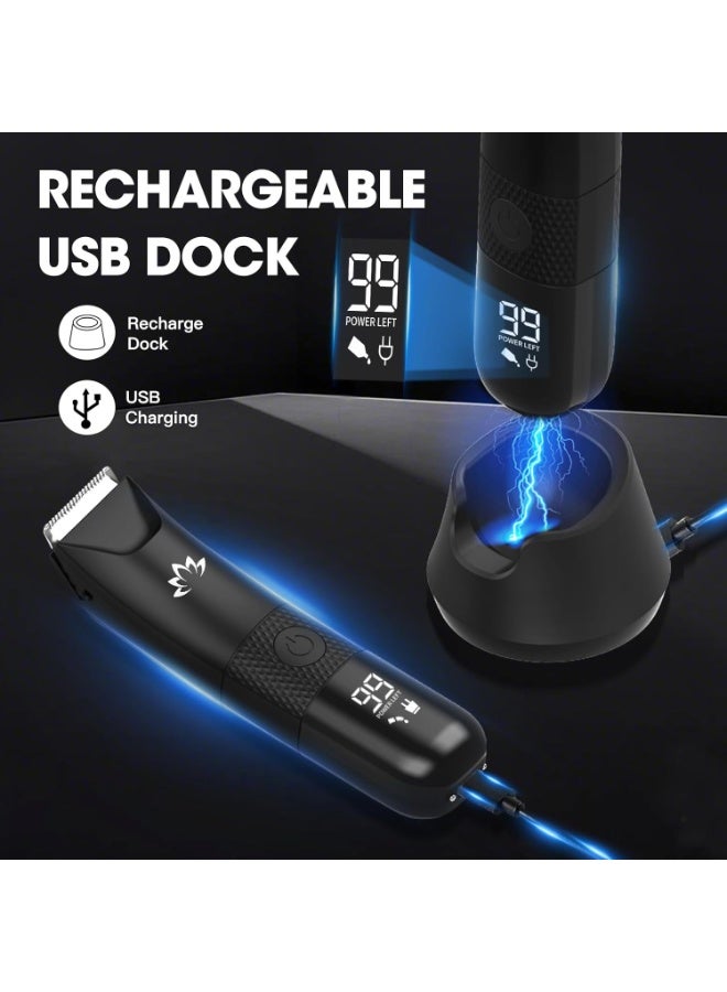 Eesyy Body u0026 Hair Trimmer for Men, Electric Body Hair Trimmer with LED Light, Body Groomer IPX7 Waterproof Wet/Dry Use for Groin/Legs/Chest, Hypoallergenic Ceramic Blade Heads, Gifts for Men Husband F - Image 4